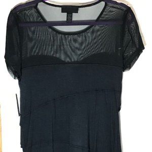 I.N.C. Black Layered Sheer Neckline & Sleeves - Shapely Bodice - SZ Large